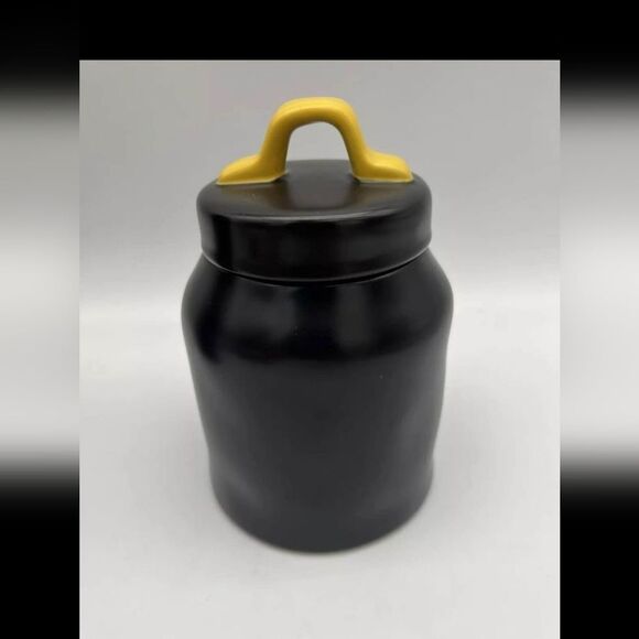 Rae Dunn RAT TAILS Small Matte Black Halloween Canister Yellow handle - Picture 2 of 5